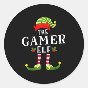 The Gamer Elf Christmas Matching Pajama  Classic Round Sticker