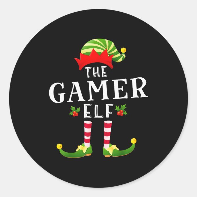 The Gamer Elf Christmas Matching Pajama  Classic Round Sticker (Front)