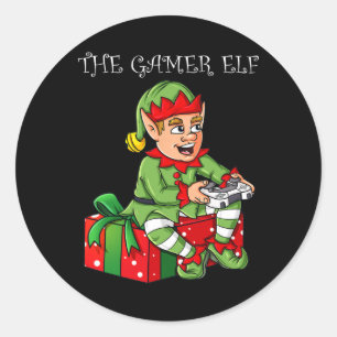 The Gamer Elf Fun Christmas Boys Kids Teens Gaming Classic Round Sticker