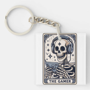 The Gamer Skeleton Tarot Card Shirt Keychain