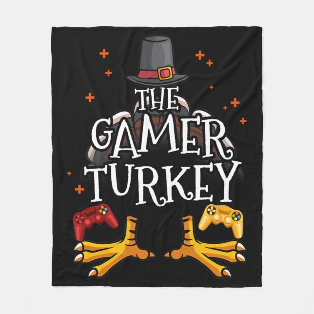 The Gamer Turkey Happy Thanksgiving Video Game Fun Fleece Blanket (Front)