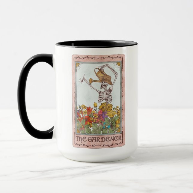 The Gardener Tarot Card Flowers Funny Skeleton Mug (Left)