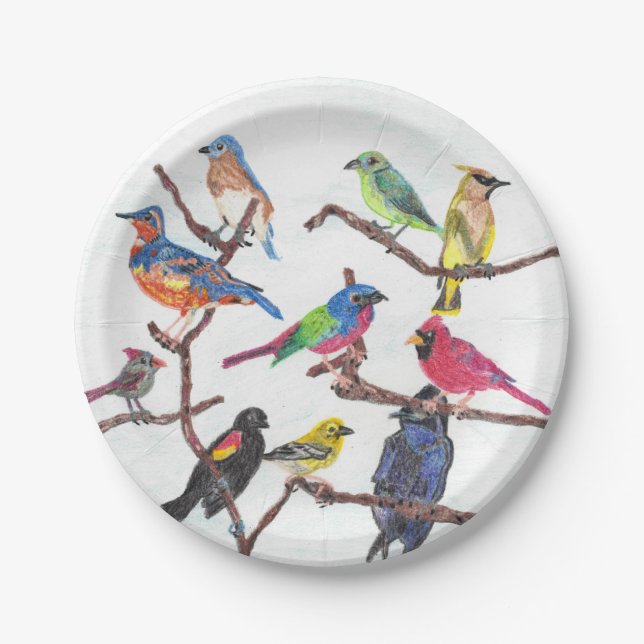 The Gathering Colourful Songbirds Paper Plate Set (Front)