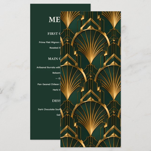 The Gatsby Art Deco Wedding Menu Card (Front/Back)