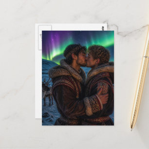 The Gay Men Kissing in the Northern Lights Postcard