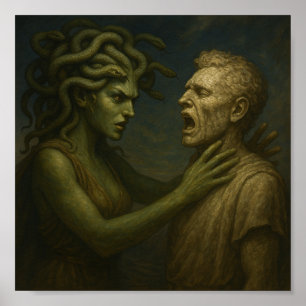 The Gaze That Endures–Medusa Turning Man to Stone Poster