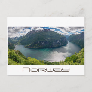 The Geirangerfjord in panorama white postcard