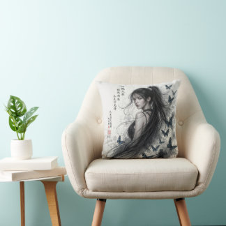 The Geisha Blossom – Timeless Japanese Elegance Throw Pillow