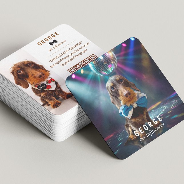 The George | Modern Custom Double Photo QR Code Square Business Card (Creator Uploaded)