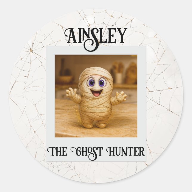The Ghost Hunter Halloween Mummy Photo Classic Round Sticker (Front)