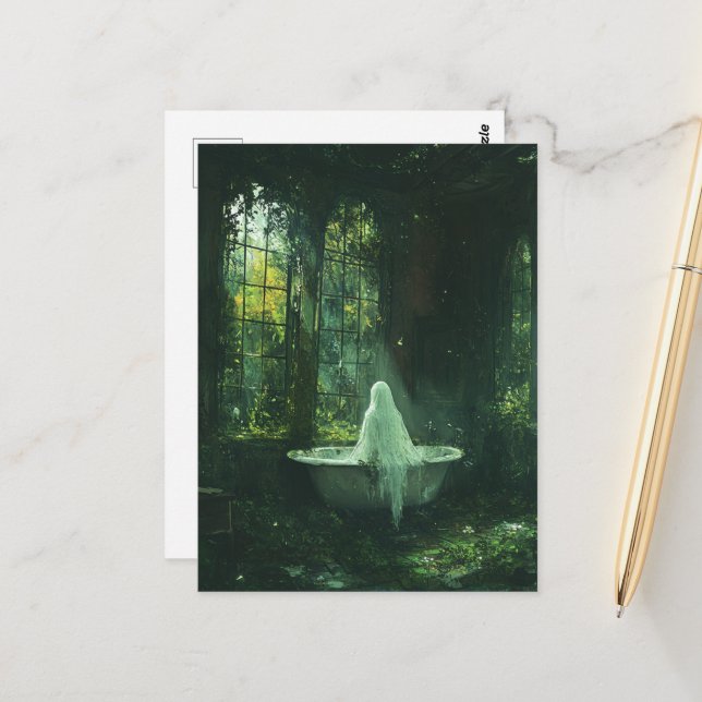The Ghost in the Abandoned House Bathtub Postcard (Front/Back In Situ)