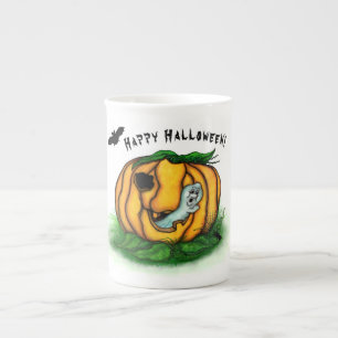The Ghost of Halloween , Bat , Ghost and Spider Bone China Mug