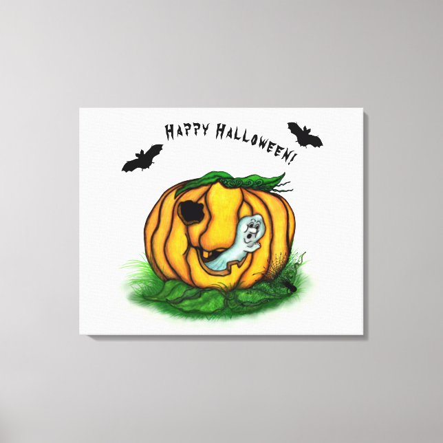 The Ghost of Halloween , Bat , Ghost and Spider Canvas Print (Front)