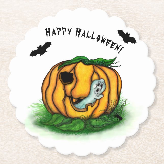 The Ghost of Halloween , Bat , Ghost and Spider Paper Coaster (Front)