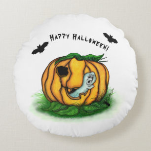 The Ghost of Halloween , Bat , Ghost and Spider Round Pillow