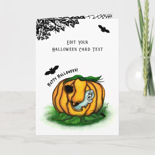 The Ghost of Halloween , Bat , Ghost and Spider Thank You Card (Front)