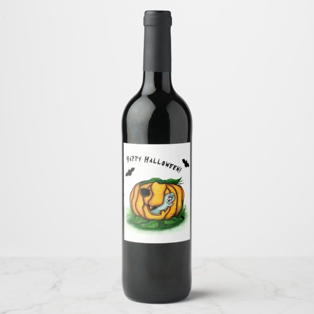 The Ghost of Halloween , Bat , Ghost and Spider Wine Label (Front)