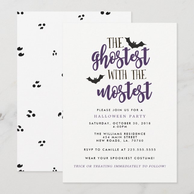 The Ghostest with the Mostest Halloween Party Invitation (Front/Back)