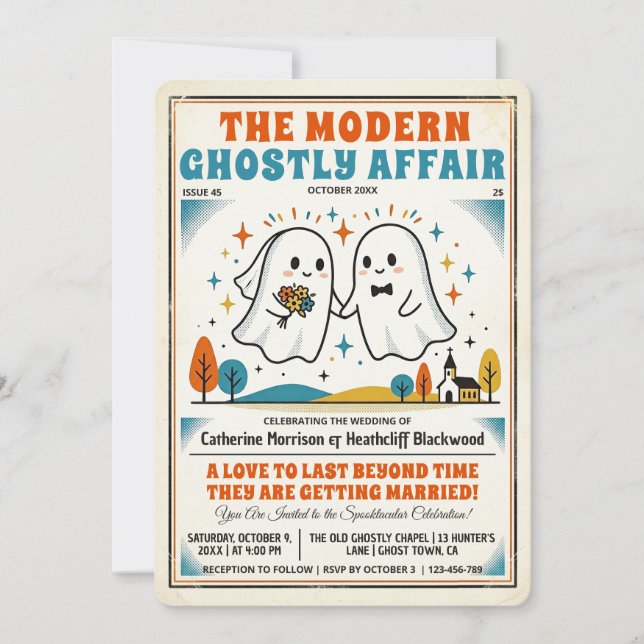 The Ghostly Affair Wedding Gazette Invitation (Front)