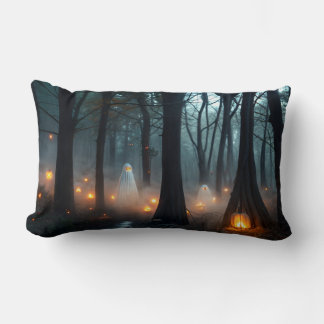 The Ghostly Gathering in the Haunted Forest Lumbar Pillow
