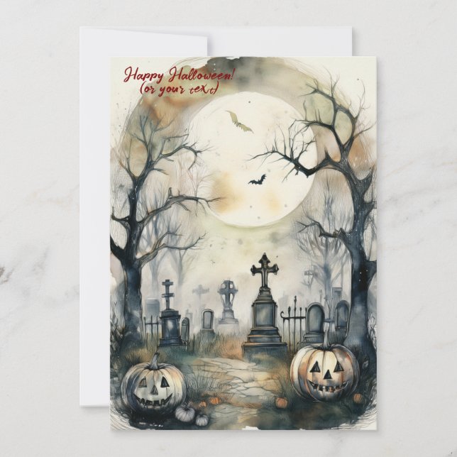 The Ghostly Grandeur of a Grave Halloween  Holiday Card (Front)