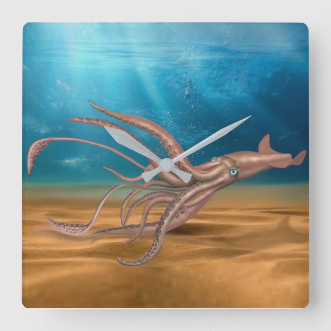 THE GIANT SQUID SQUARE WALL CLOCK (Front)
