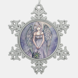 The Gift Angel Fantasy Art Snowflake Pewter Christmas Ornament