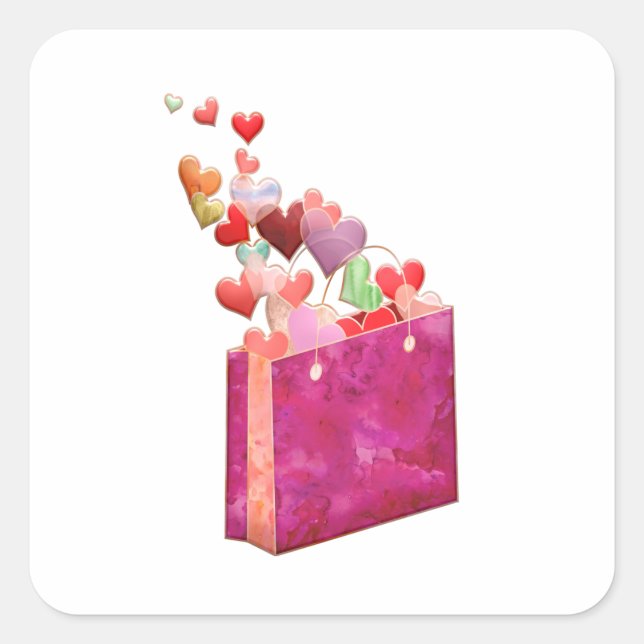 The Gift of Love- Gift Bag overflowing with hearts Square Sticker (Front)