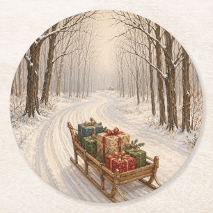 The Gift of the Winter Wood Round Paper Coaster