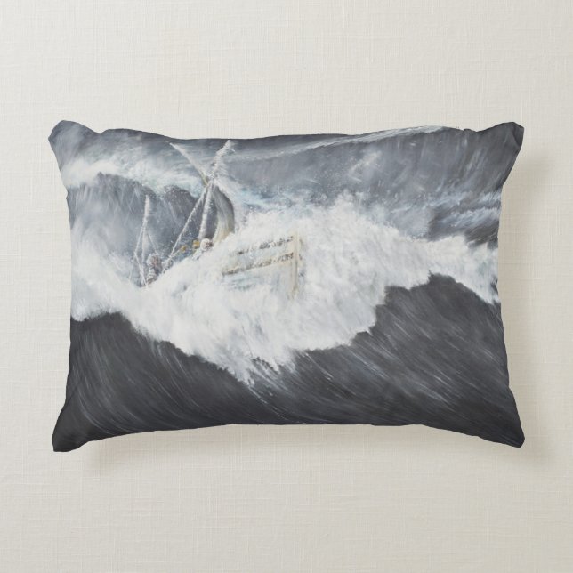 The Gigantic Wave Decorative Pillow (Front)