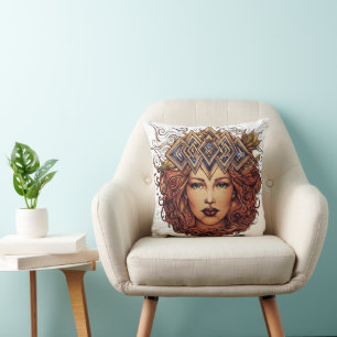 The Gilded Crown: Mythical Queen Portrait Throw Pillow