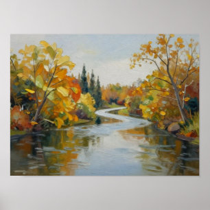 The Gilded Current: A Winding Autumnal River Flowi Poster