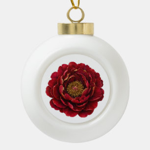 The Gilded Ruby Peony Luxury Red & Gold Botanica Ceramic Ball Christmas Ornament
