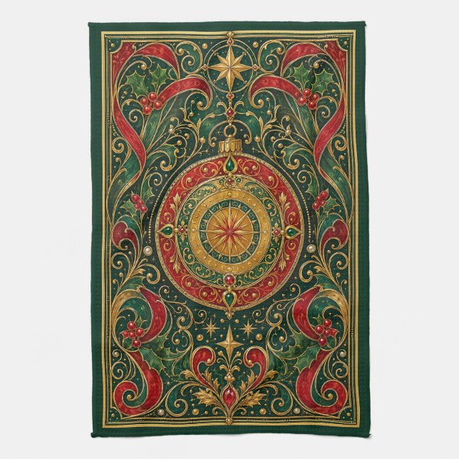 The Gilded Yuletide Compass Kitchen Towel (Vertical)