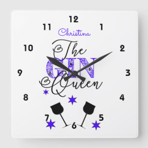 The Gin Queen White Square Wall Clock