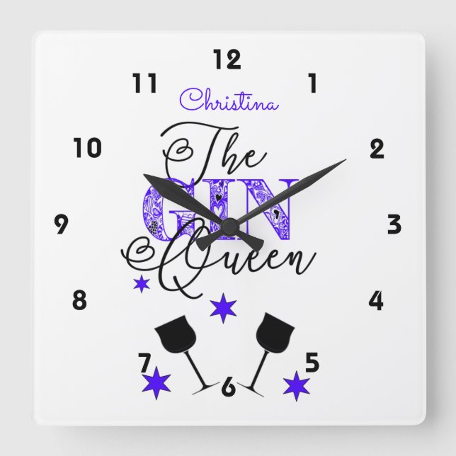 The Gin Queen White Square Wall Clock (Front)