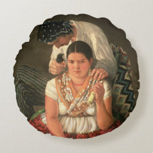 The Gipsy Boy and Girl, (oil on canvas) Round Pillow