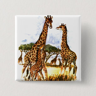 The Giraffe Family - 2 Inch Square Button