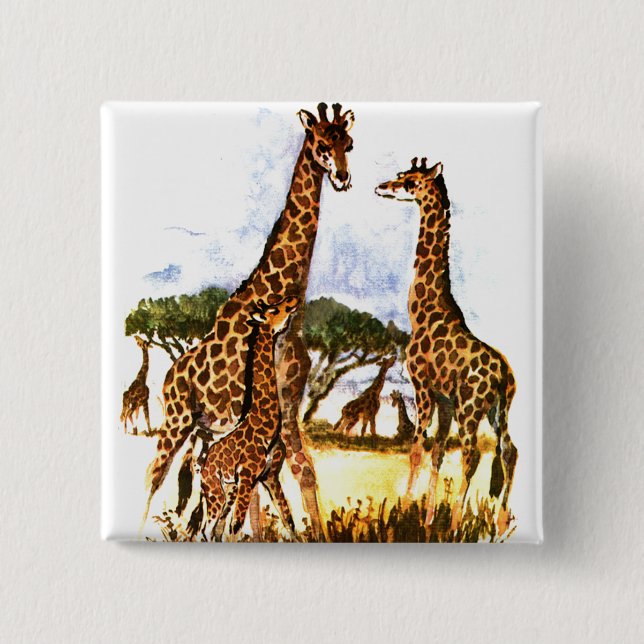 The Giraffe Family - 2 Inch Square Button (Front)
