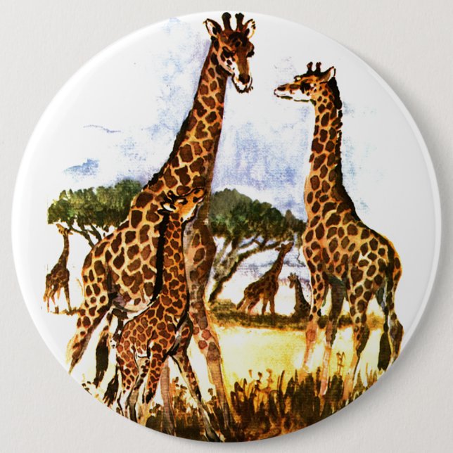 The Giraffe Family - 6 Inch Round Button (Front)