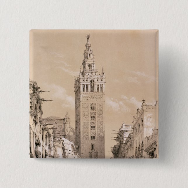 The Giralda, Seville 2 Inch Square Button (Front)