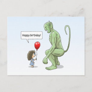 The Girl and The Big Green Goblin Postcard