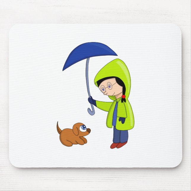 The girl and the dog on a rainy day mouse pad (Front)
