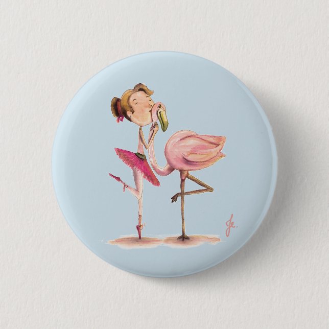The girl and the Flamingo 2 Inch Round Button (Front)