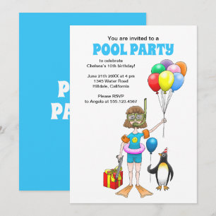 The Girl and the Penguin's Pool Party Invitation