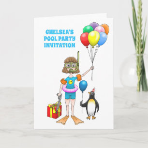The Girl and the Penguin's Pool Party Invitation