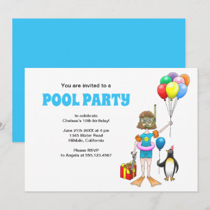 The Girl and the Penguin's Pool Party Invitation