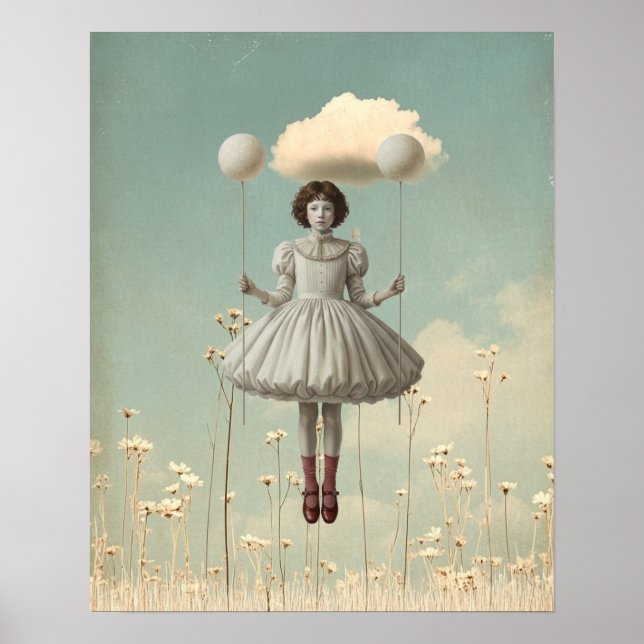 The Girl & Her Cloud | Surreal Storybook Art Poster (Front)