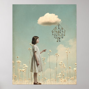 The Girl & Her Key Kite   Surreal Storybook Poster