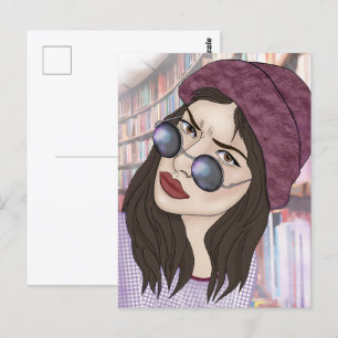 The girl in the library postcard